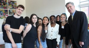 President Maloney with students from the Early College Worcester program