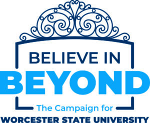 Logo for Worcester State University’s “Believe in Beyond” campaign, featuring a decorative arch above the text.