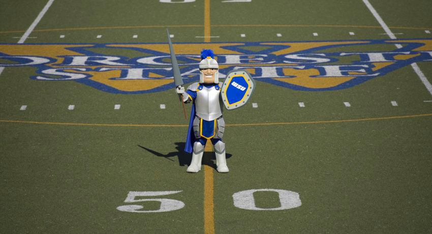 Chandler the Mascot on the 50 yard line