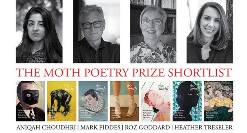 poster for The Moth Poetry Prize shortlist with four poet headshots and their names