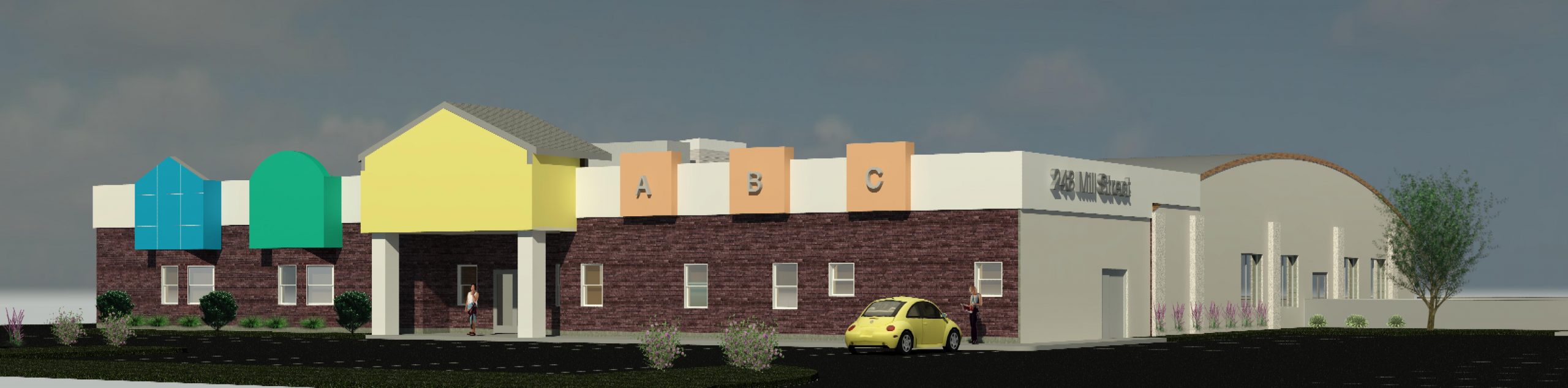 Rendering of new childcare center building