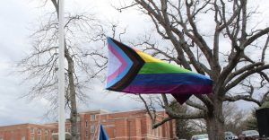 New Pride flag being raised on the flagpole