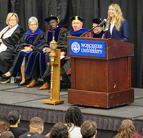 Student speaker Lilian Sydow at the podium